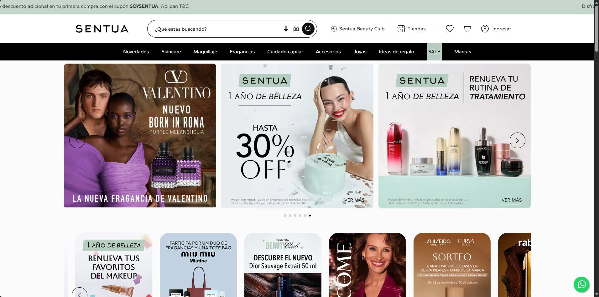 Tienda online SENTUA, desarrollada en Adobe Commerce Cloud